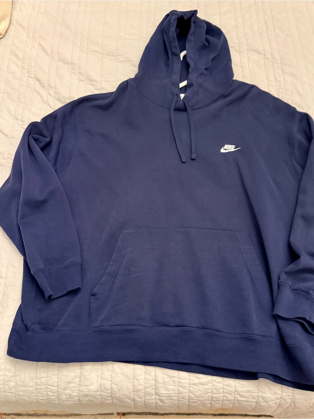 Nike Navy Blue Pullover Hoodie with Small White Swoosh